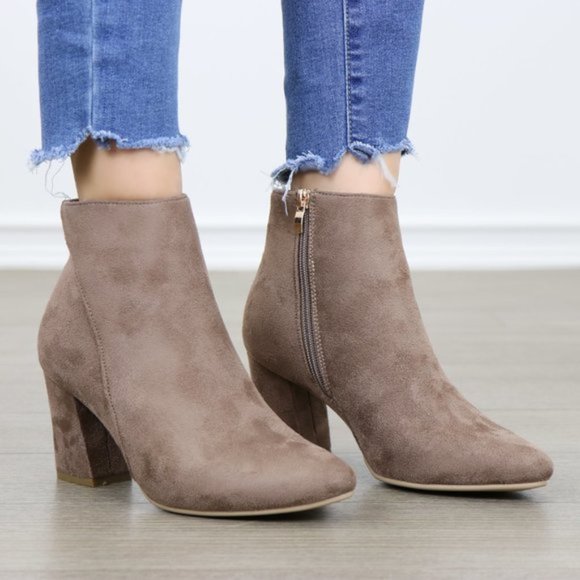 Pointy Toe Tan Vegan Suede Ankle Boots - Picture 6 of 8